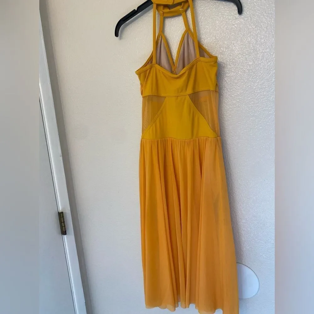WEISSMAN Elite Dance costume yellow Ruched maxi Dress Mesh Skirt D10470 LC child